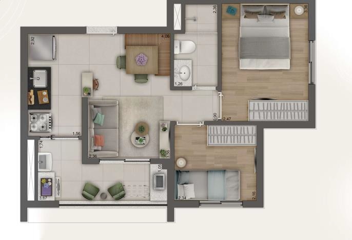 Planta 01 - 2 dorm 41m²