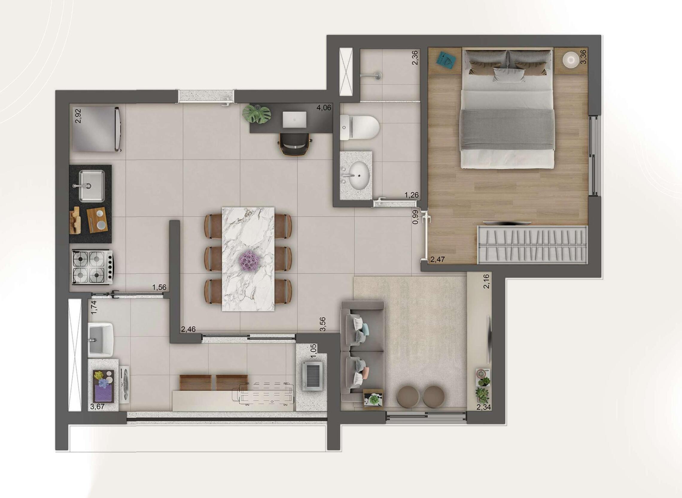 Planta 02 - 1 dorm 41m² - opção
