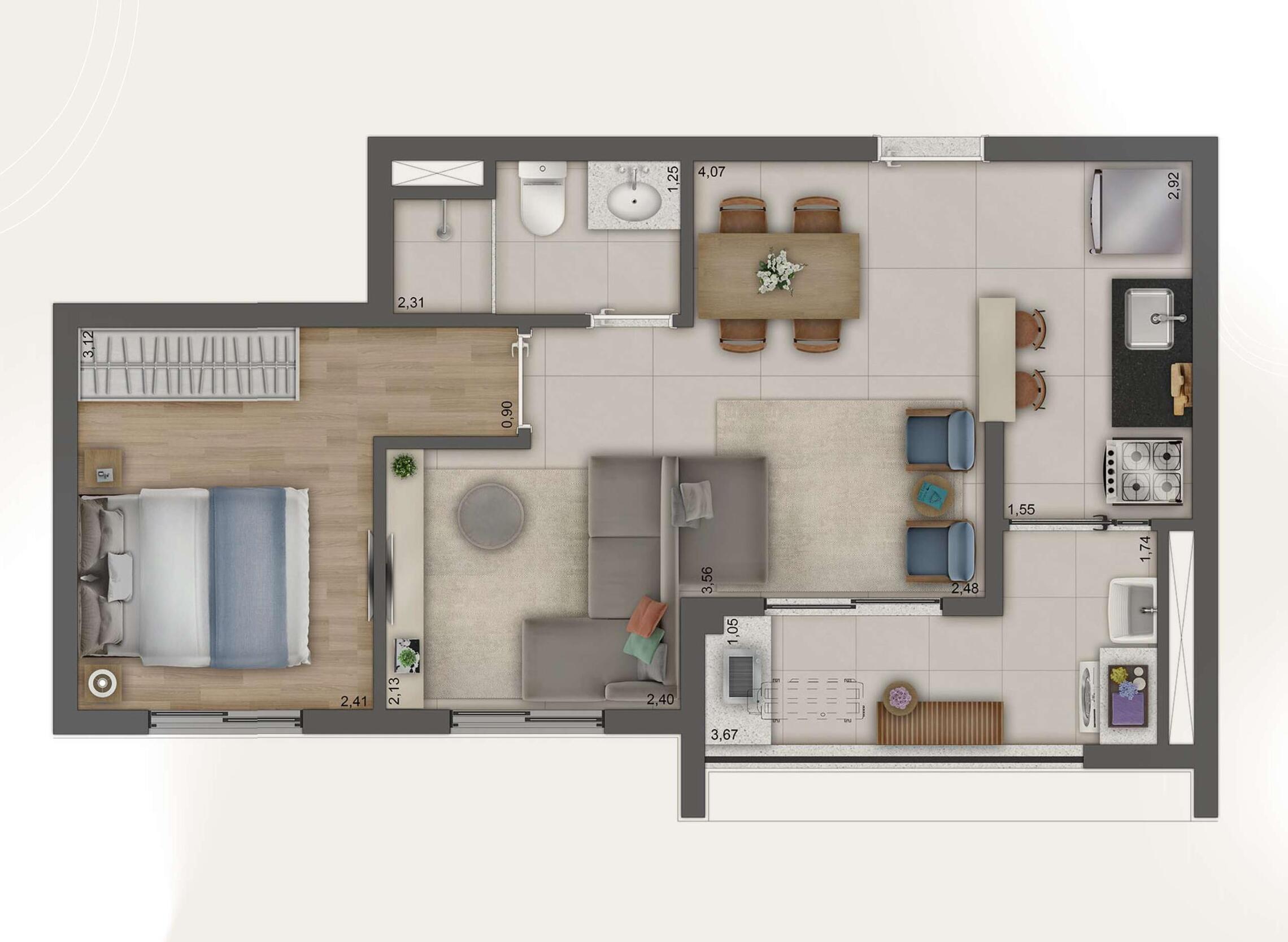 Planta 04 - 1 dorm 42m² - opção