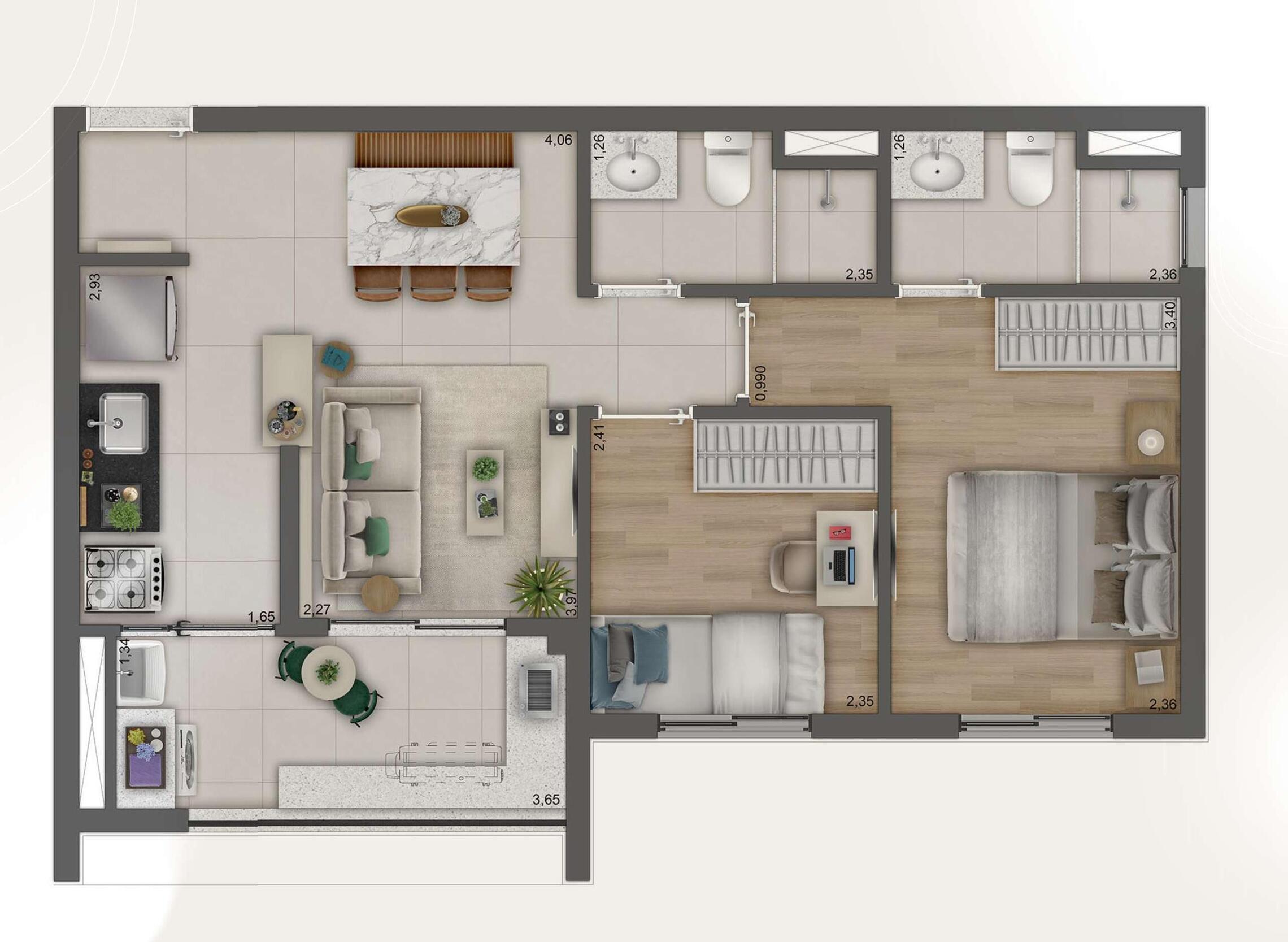 Planta 05 - 2 dorm 49m²