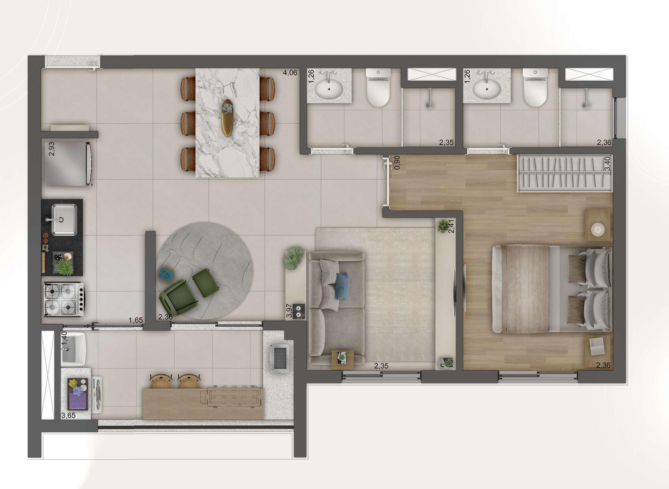 Planta 06 - 1 dorm 49m² - opção