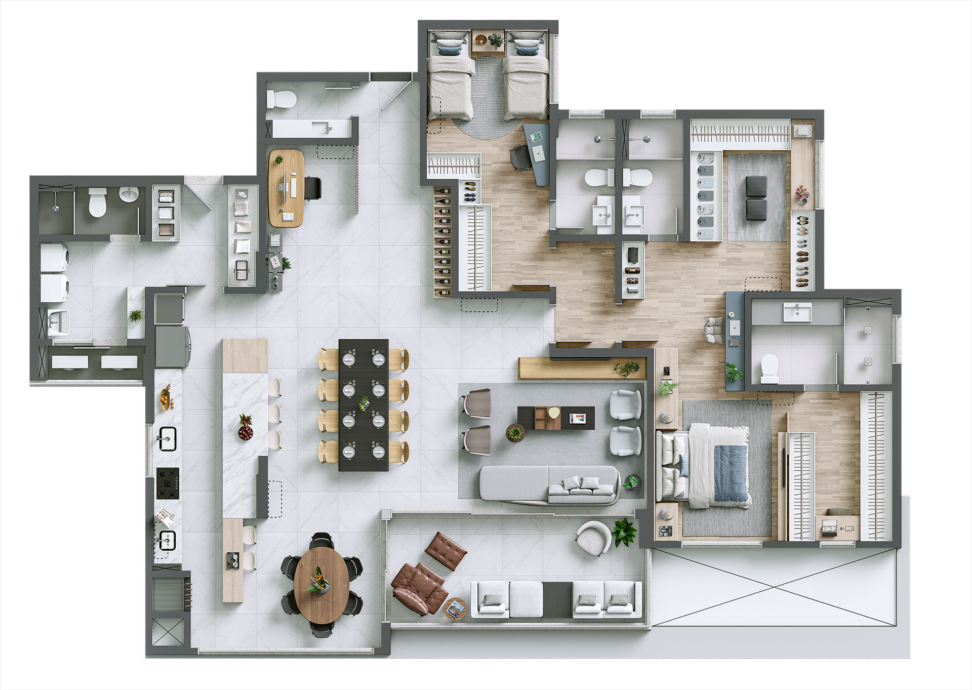 Planta 03 - 3 dorm 193m² - opção 2