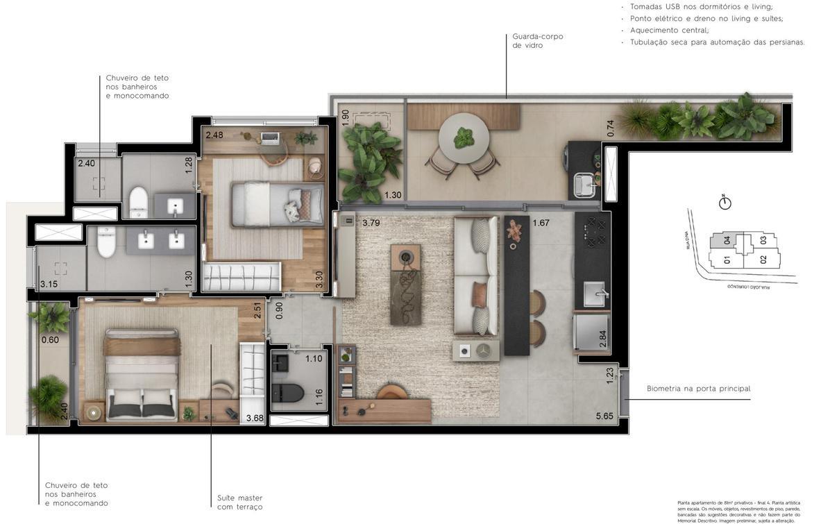 Planta 01 - 2 dorm 81m²