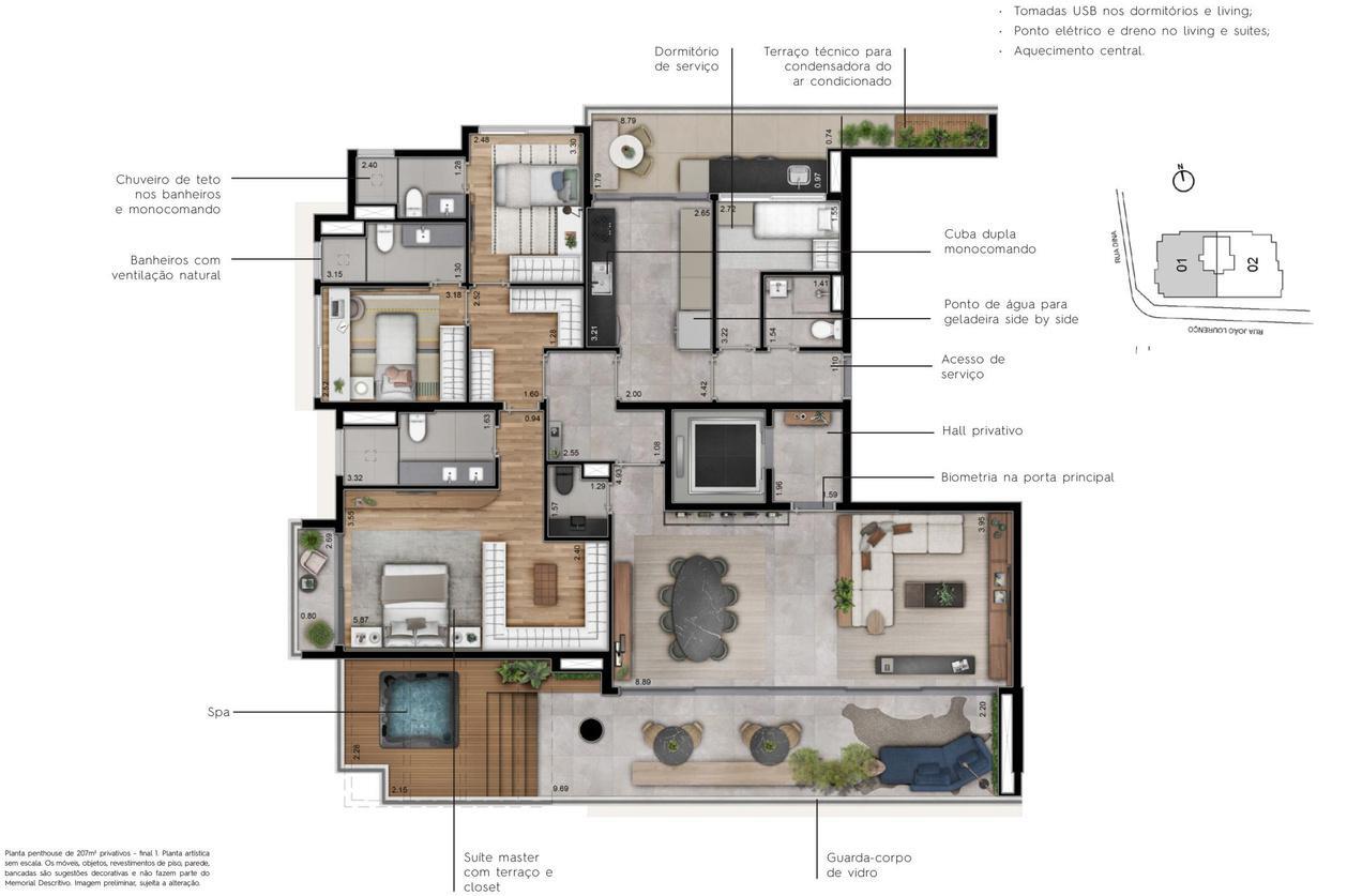 Planta 03 - 3 dorm 207m² - cobertura horizontal