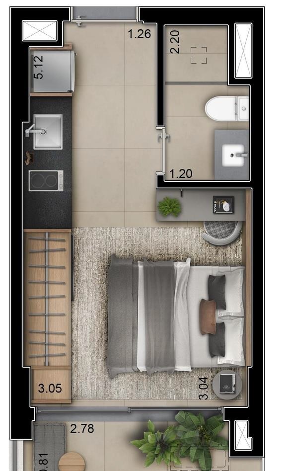Planta 01 - 1 dorm 24m² - studio