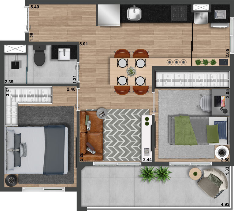 Planta 04 - 2 dorm 51 10m²