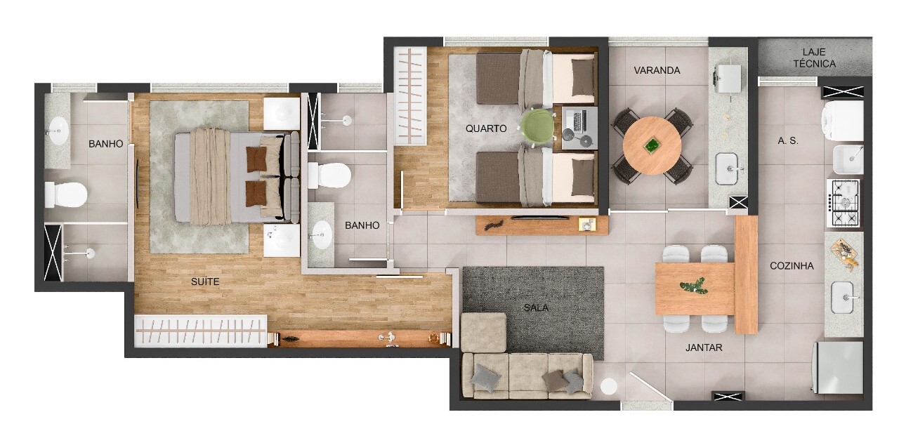 Planta 02 - 2 dorm 61 17m²