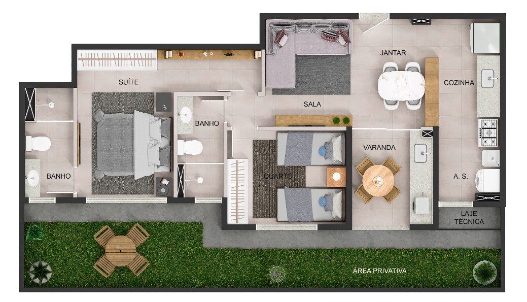 Planta 03 - 2 dorm 61 17m² - garden