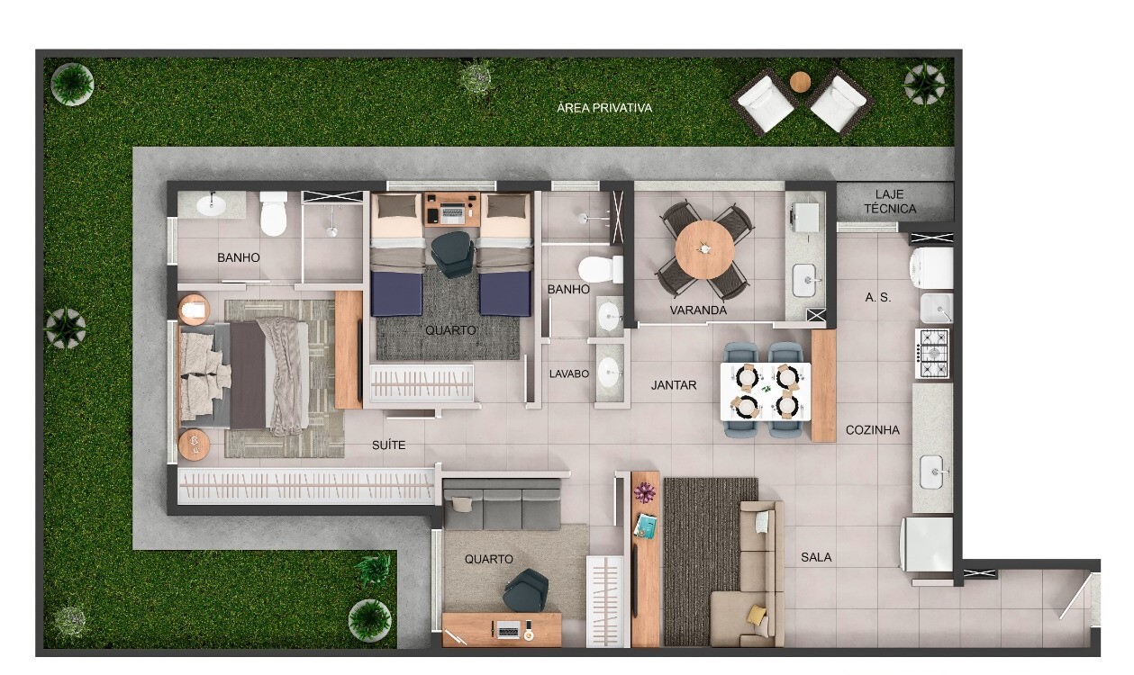 Planta 05 - 3 dorm 74 32m² - garden
