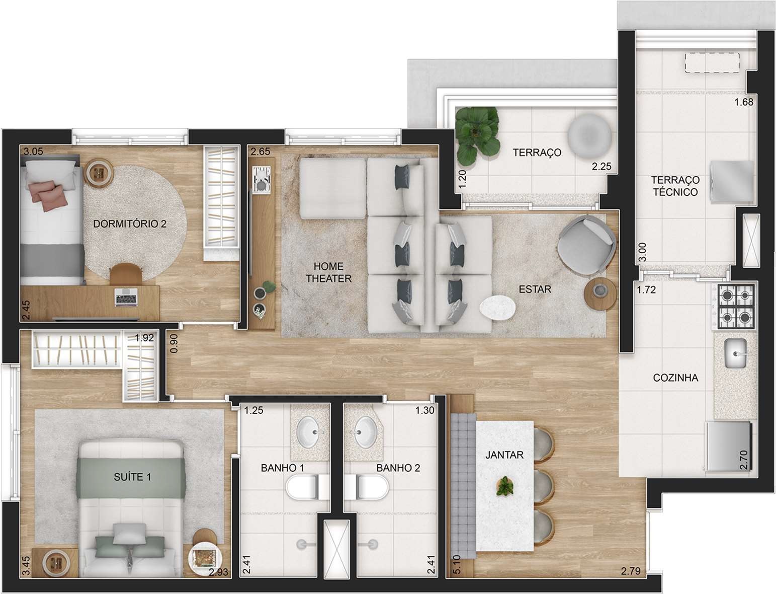Planta 05 - 2 dorm 69m² - opção