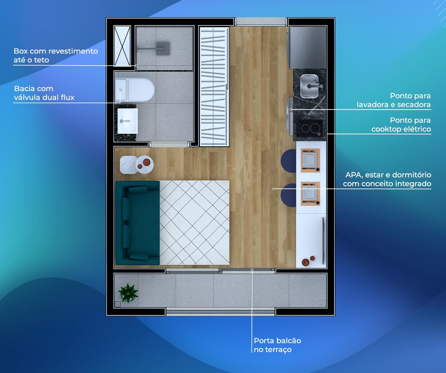 Planta 01 - 1 dorm 18m² - studio