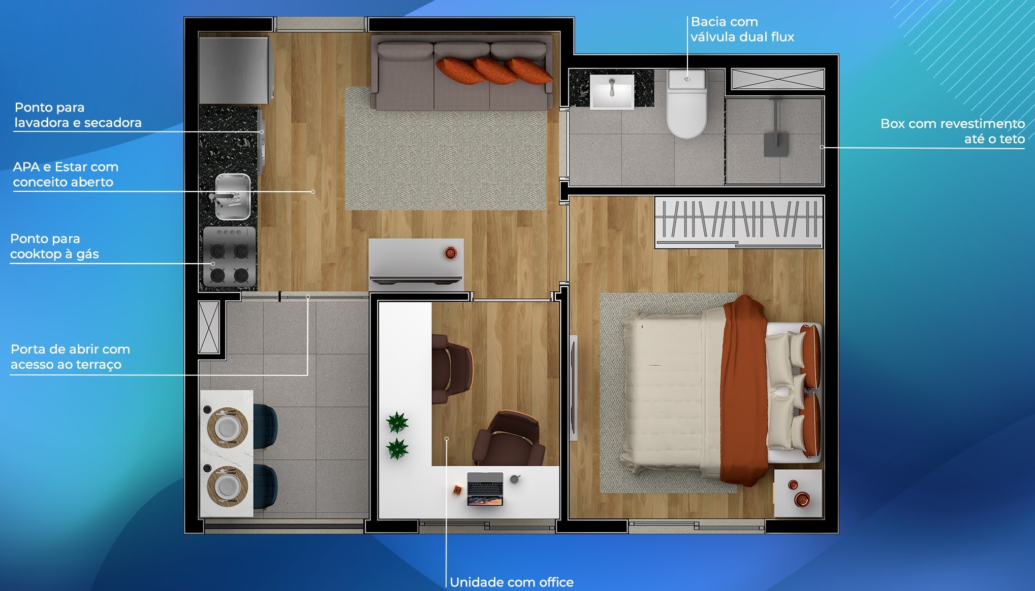 Planta 02 - 1 dorm 29m²
