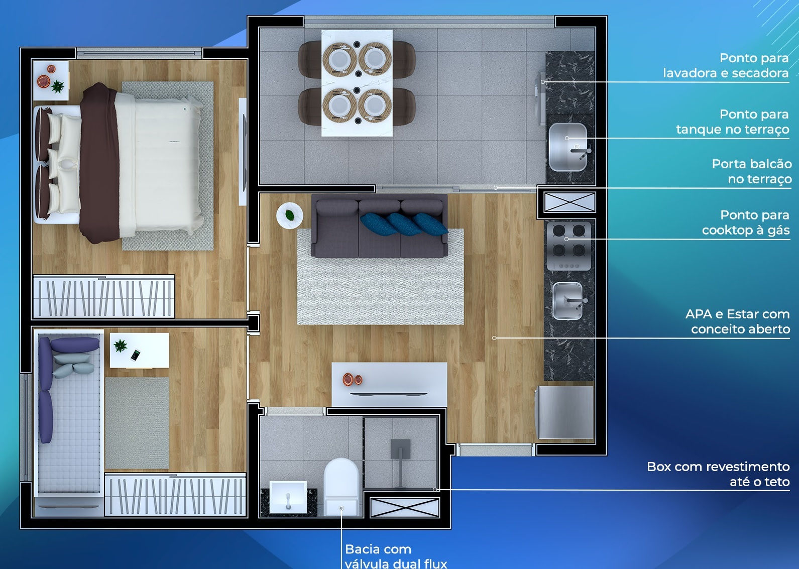Planta 03 - 2 dorm 35m²
