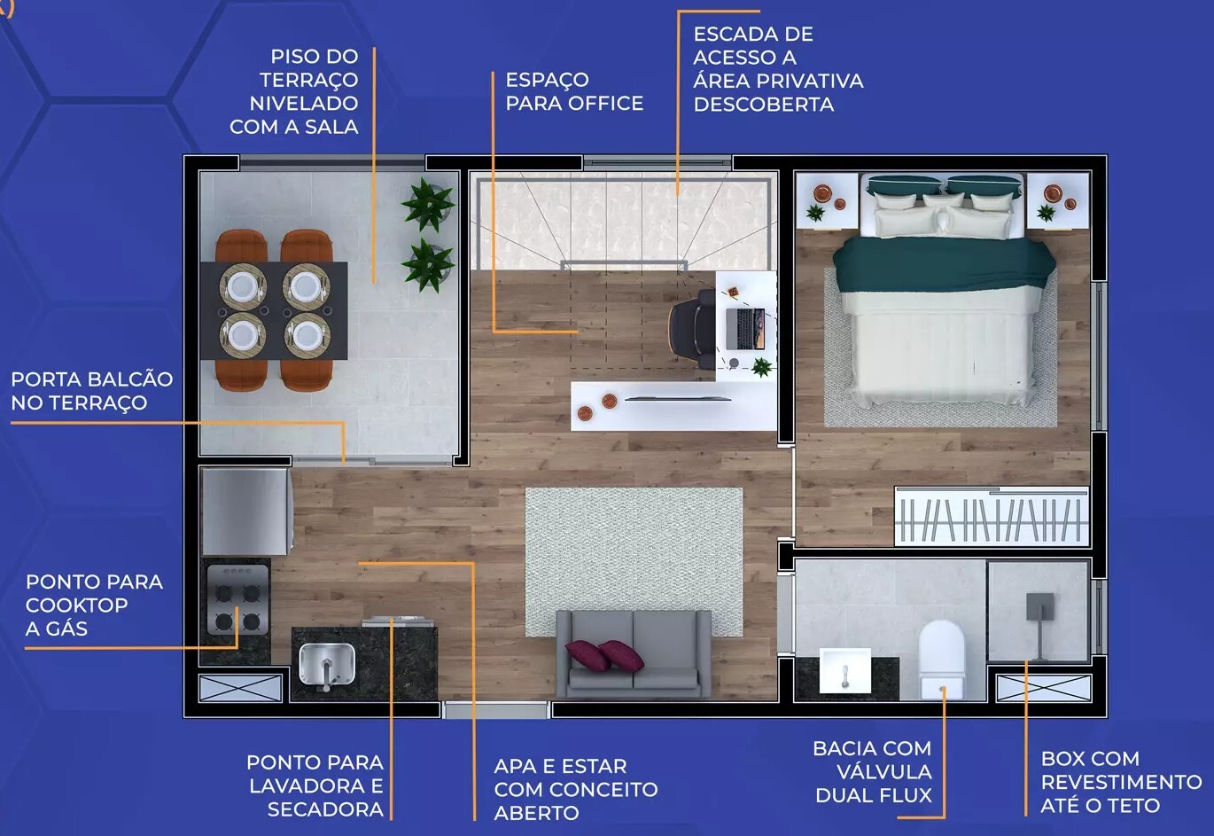 Planta 05 - 1 dorm 58m² - cobertura duplex - inferior