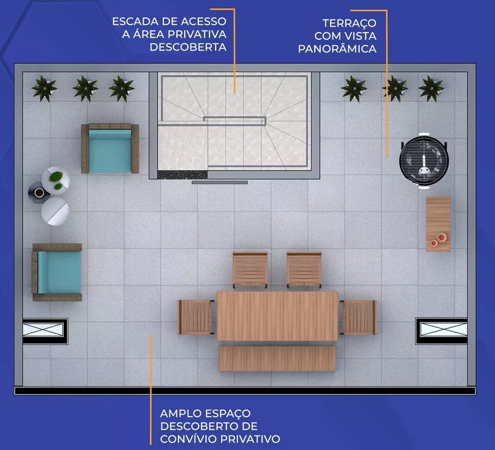 Planta 06 - 1 dorm 58m² - cobertura duplex - superior