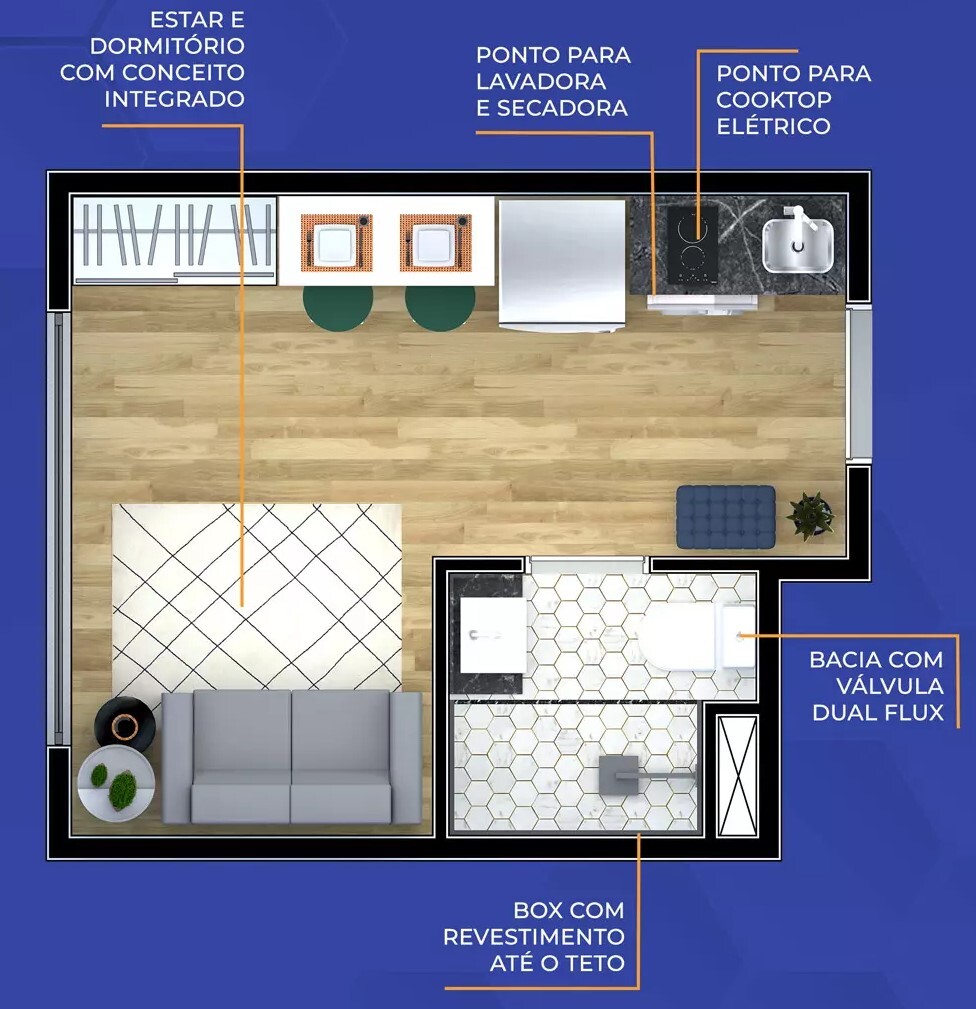 Planta 01 - 1 dorm 16m² - studio