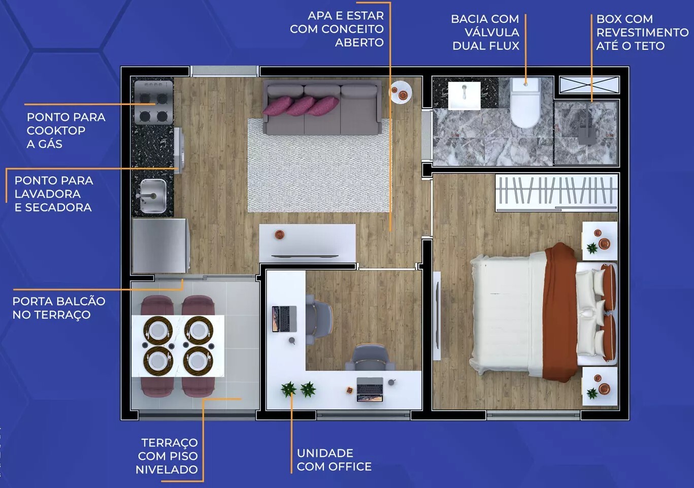 Planta 02 - 1 dorm 30m²