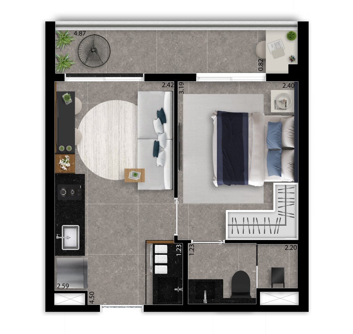 Planta 01 - 1 dorm 29 36m²