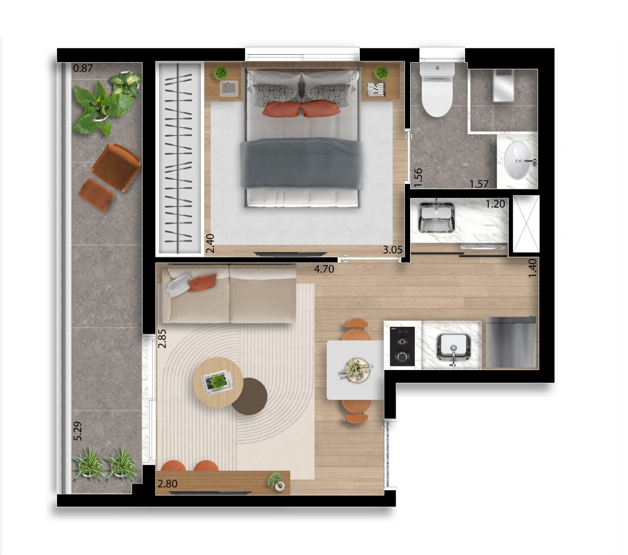 Planta 02 - 1 dorm 30 26m²