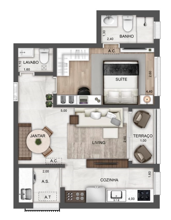 Planta 01 - 1 dorm 53m²