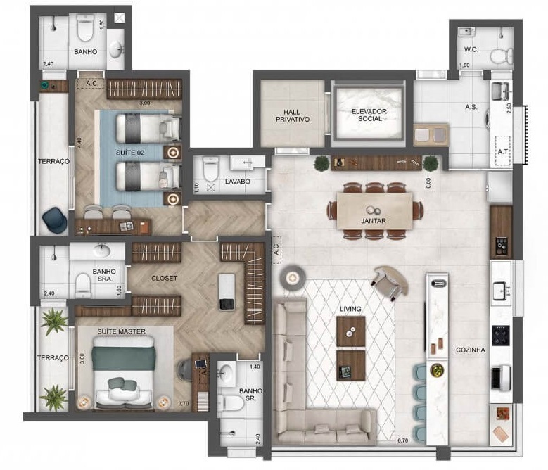 Planta 04 - 2 dorm 138m² - opção