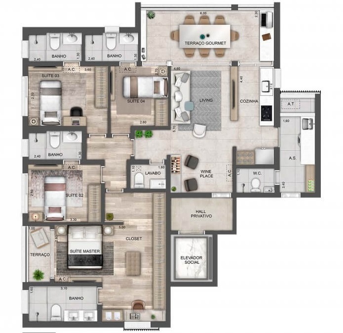 Planta 05 - 4 dorm 142m²