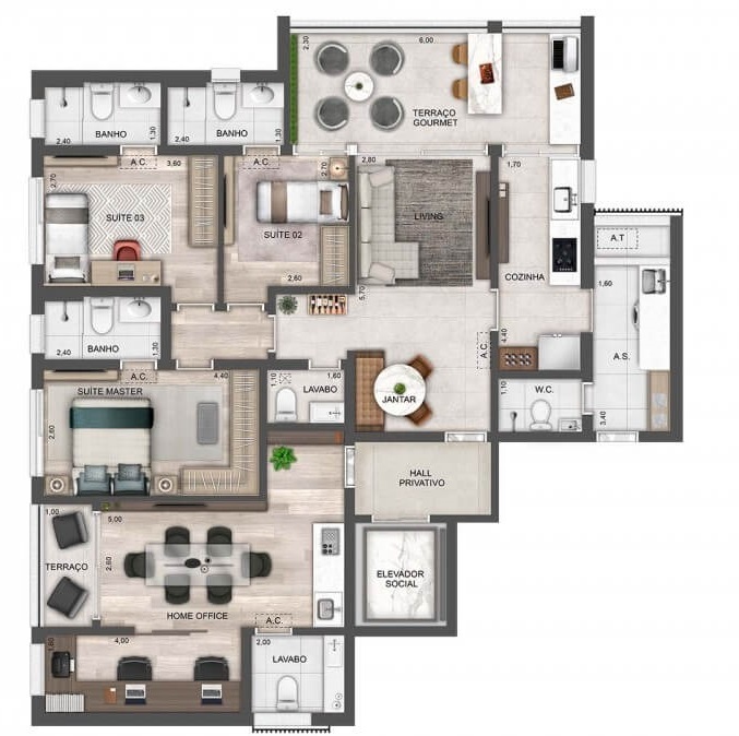 Planta 07 - 3 dorm 142m² - opção 2