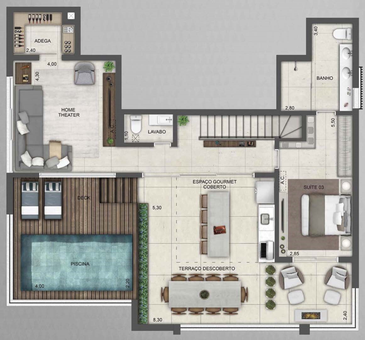 Planta 10 - 3 dorm 276m² - cobertura duplex - superior