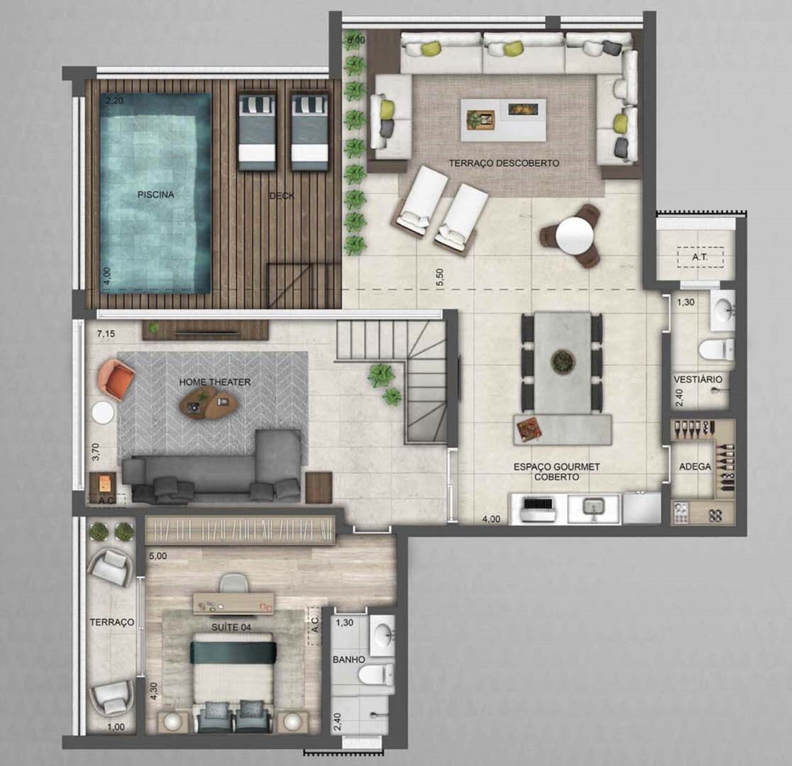 Planta 12 - 4 dorm 296m² - cobertura duplex - superior
