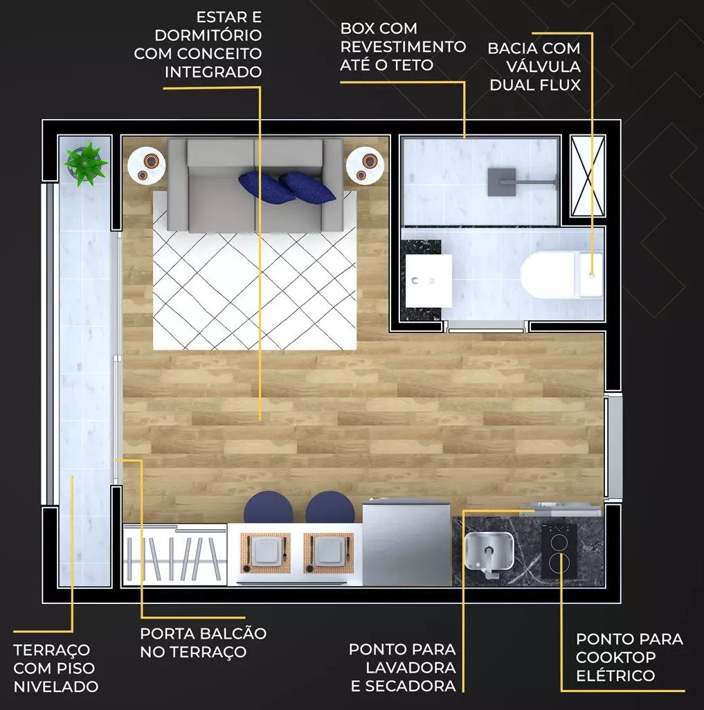 Planta 01 - 1 dorm 17m² - studio