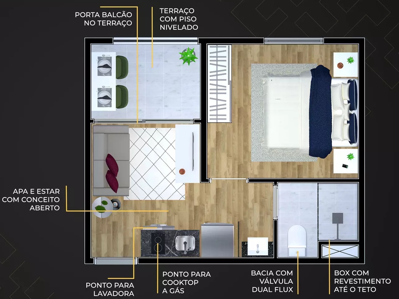 Planta 02 - 1 dorm 24m²
