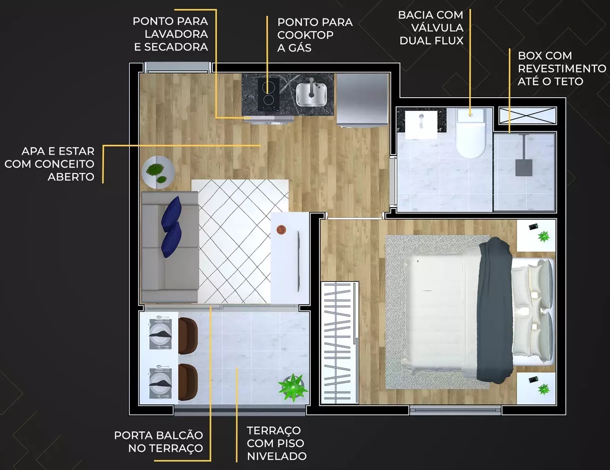 Planta 03 - 1 dorm 33m²