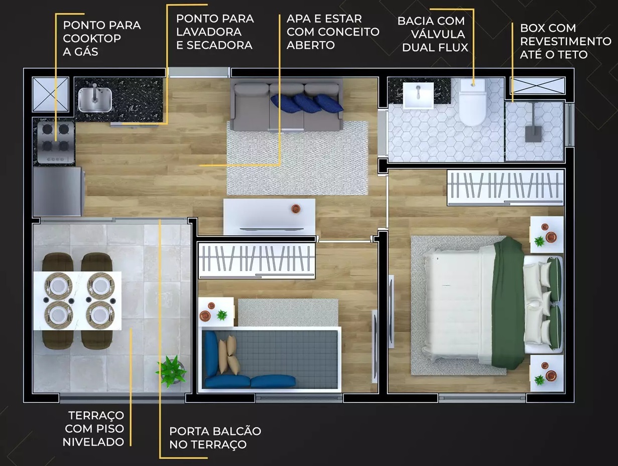 Planta 04 - 2 dorm 33m²