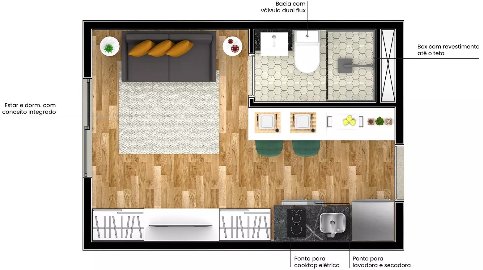 Planta 01 - 1 dorm 17m² - studio Planta 01 - 1 dorm 17m² - studio
