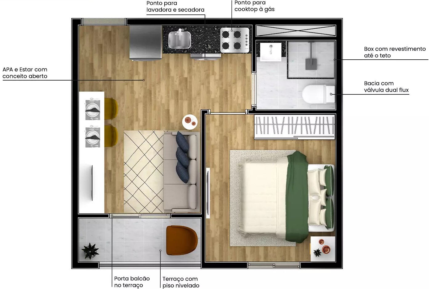 Planta 02 - 1 dorm 26m² Planta 02 - 1 dorm 26m²