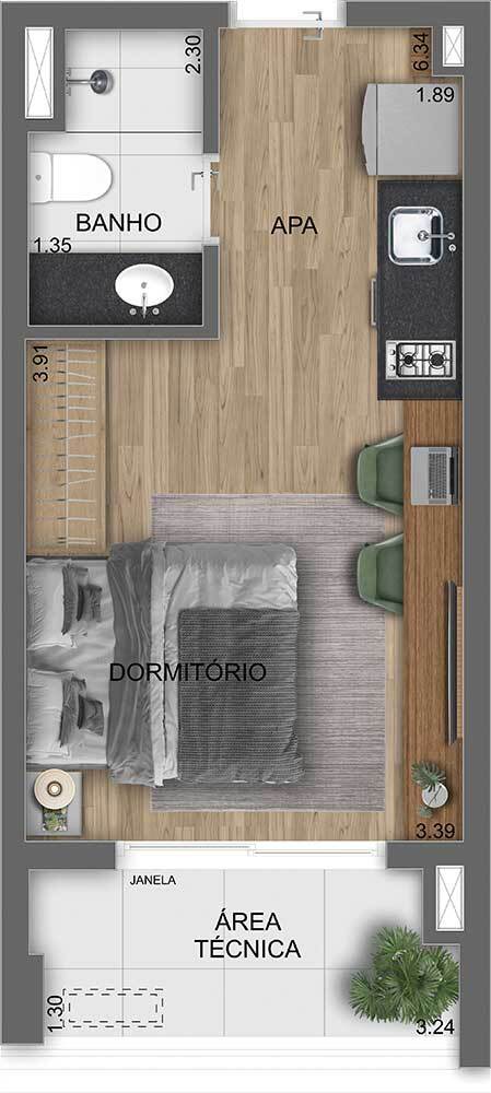 Planta 01 - 1 dorm 29m² - studio Planta 01 - 1 dorm 29m² - studio