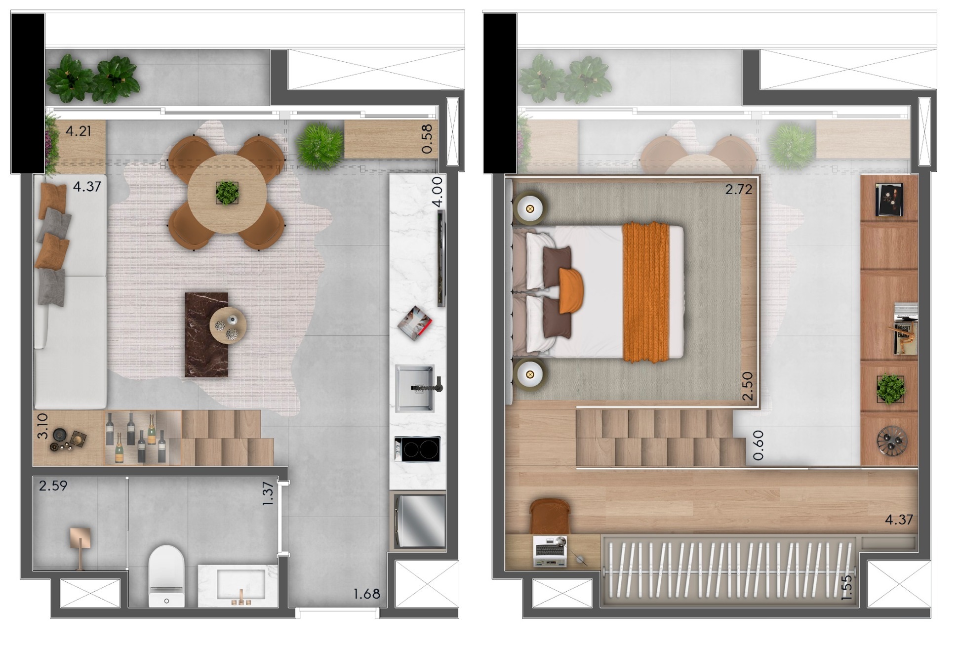 Planta 01 - 1 dorm 27m² - loft - opção com mezanino