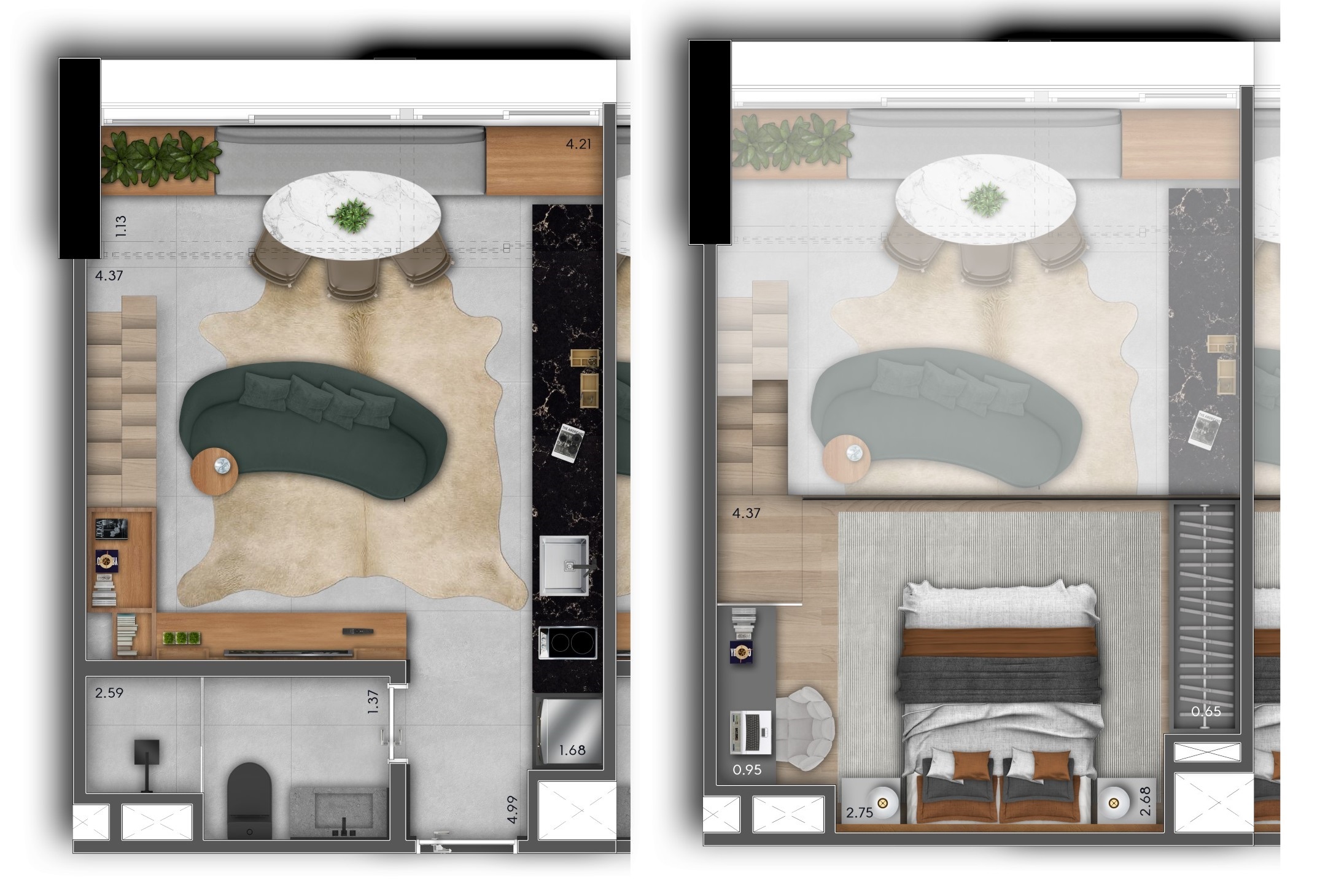 Planta 02 - 1 dorm 29m² - loft - opção com mezanino