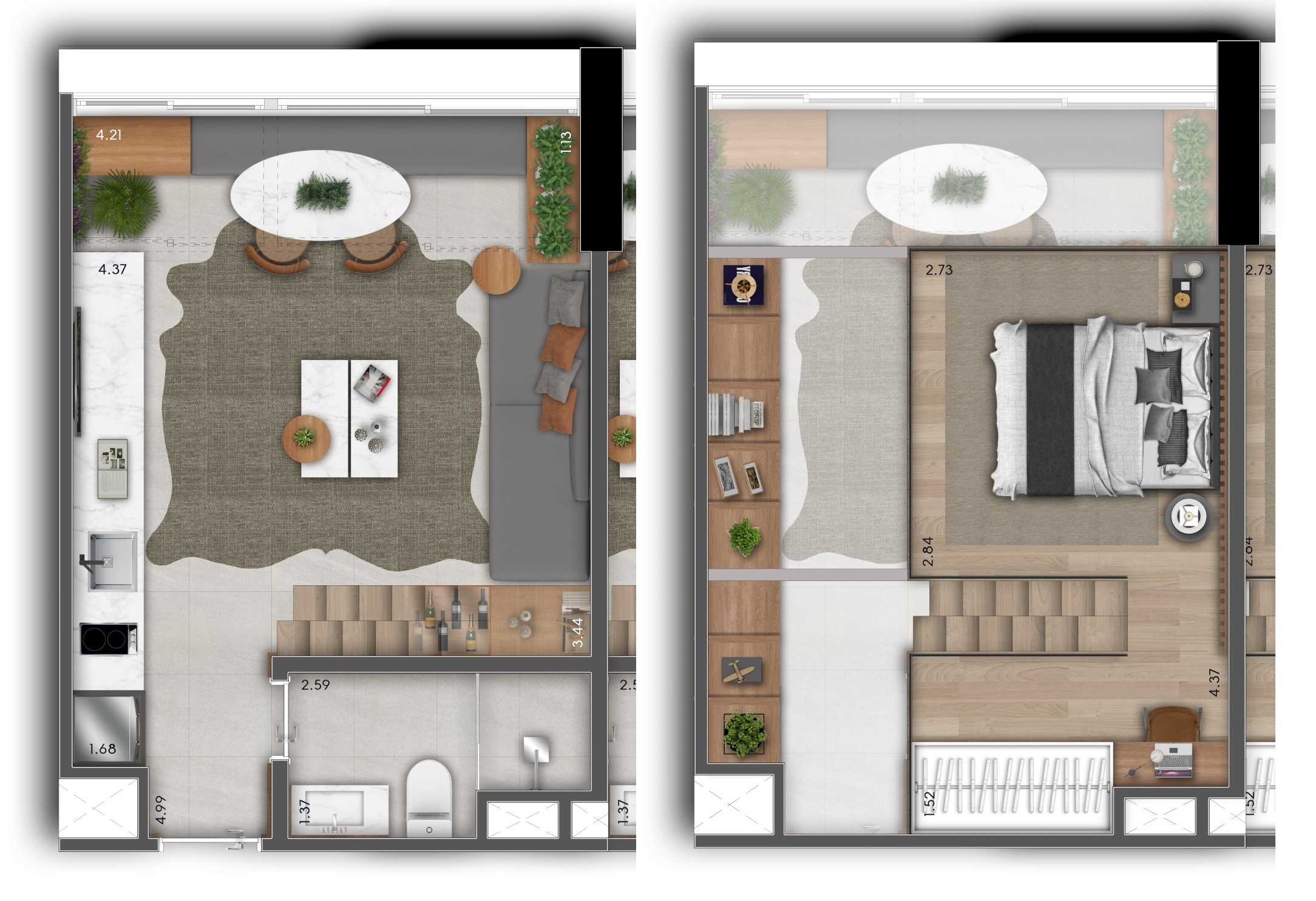 Planta 03 - 1 dorm 29m² - loft - opção com mezanino