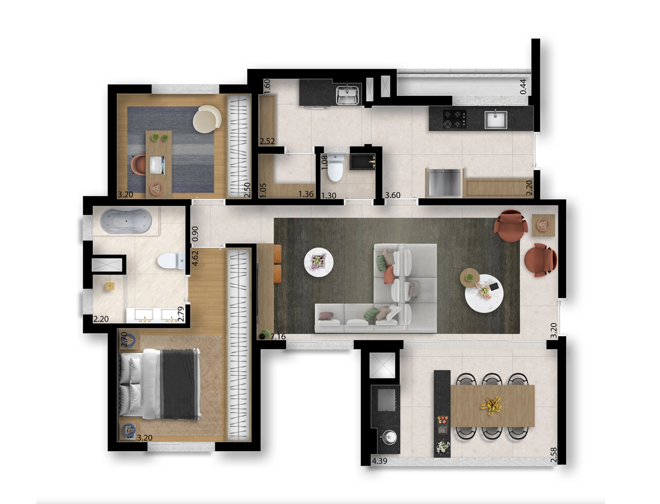 Planta 02 - 1 dorm 94m² - opção 1