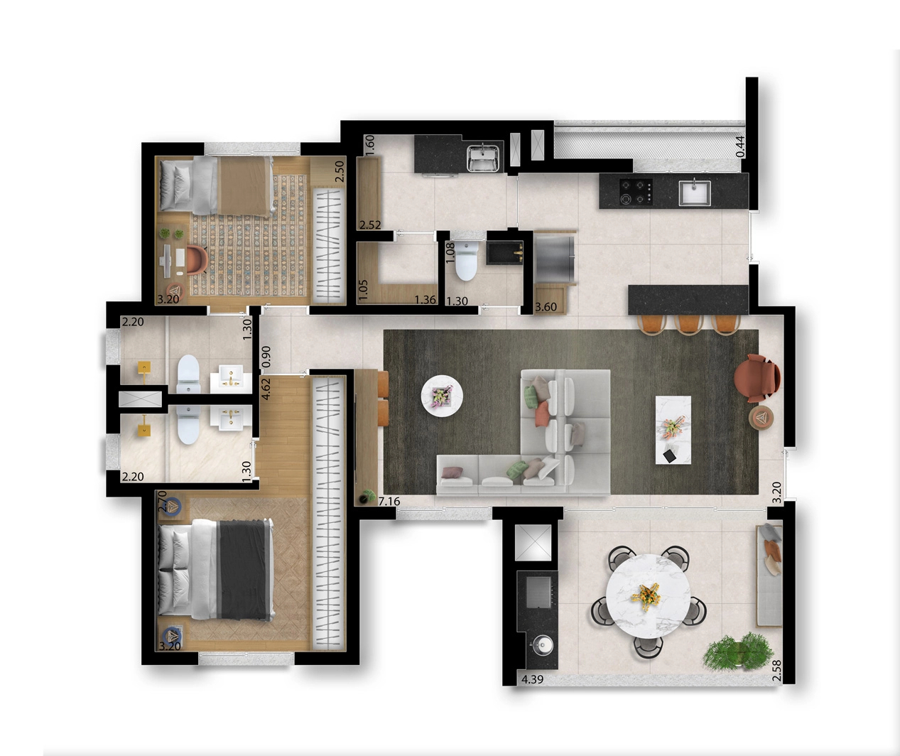 Planta 03 - 2 dorm 94m² - opção 2