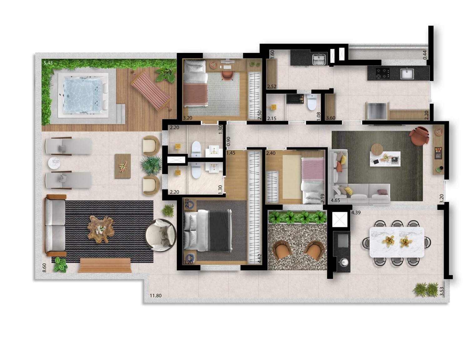 Planta 07 - 3 dorm 156m² - garden - opção