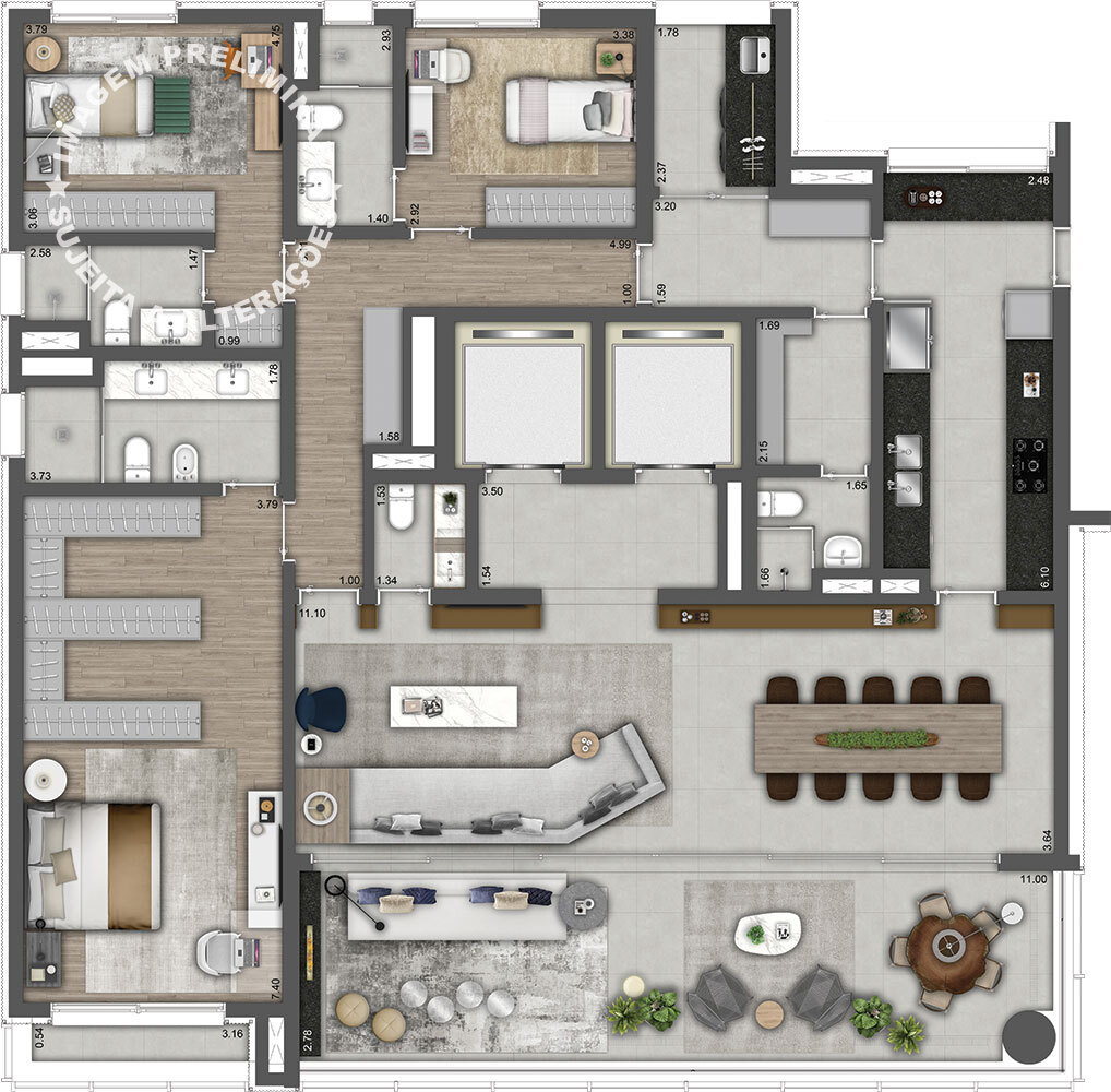 Planta 01 - 3 dorm 240m²