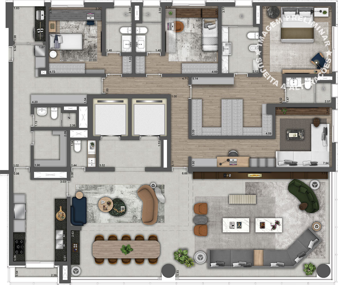 Planta 04 - 3 dorm 298m² - opção