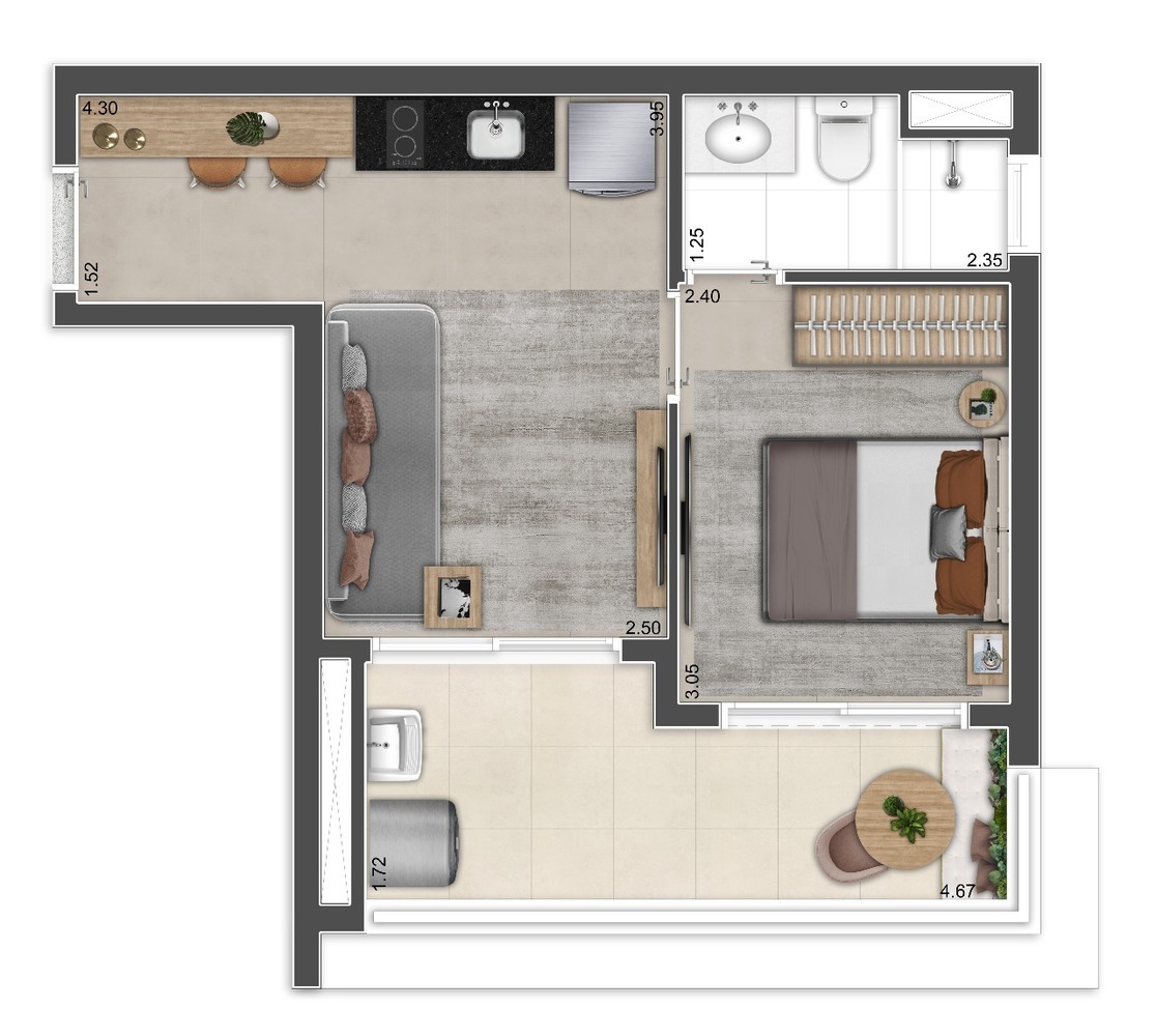 Planta 03 - 1 dorm 36m²