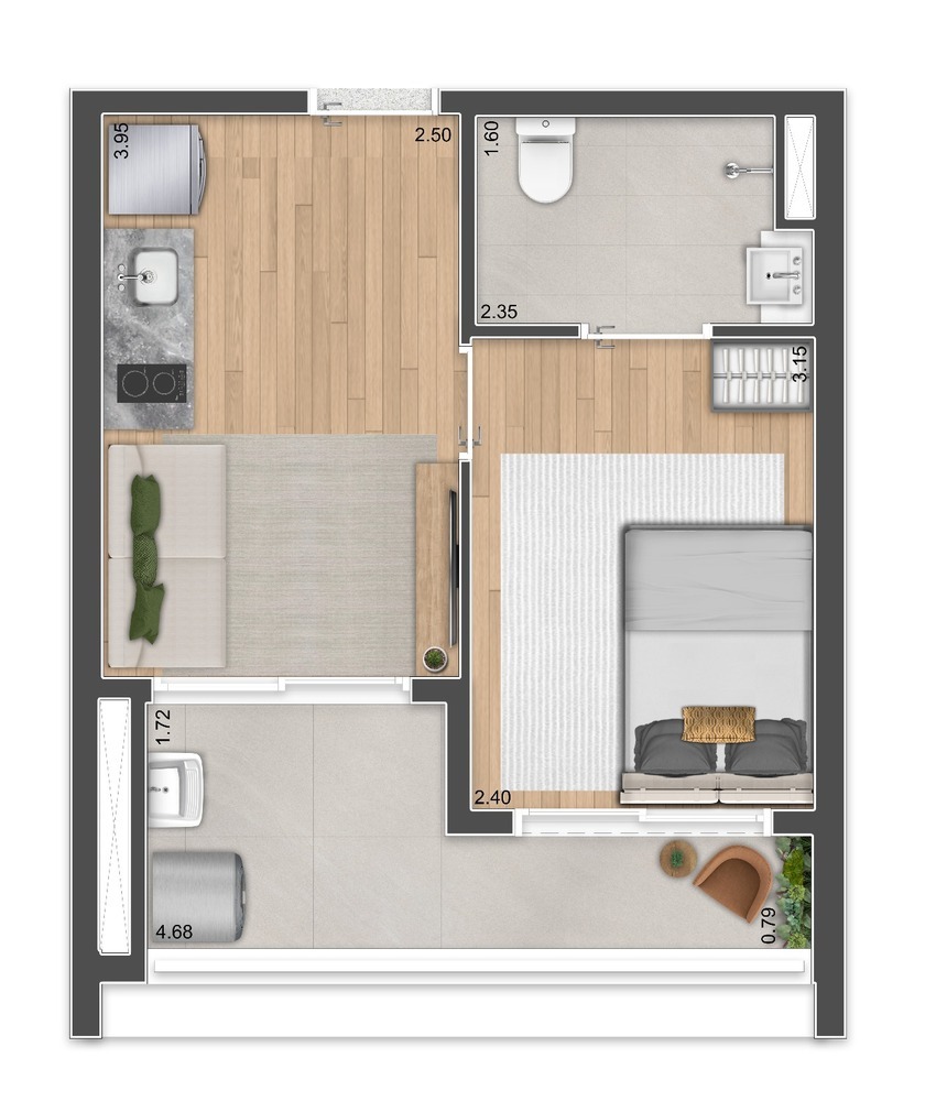 Planta 02 - 1 dorm 33m²