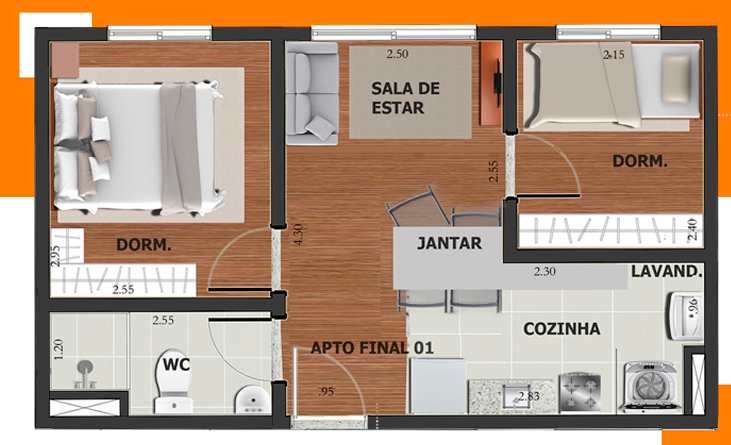 Planta 02 - 2 dorm 35 93m²