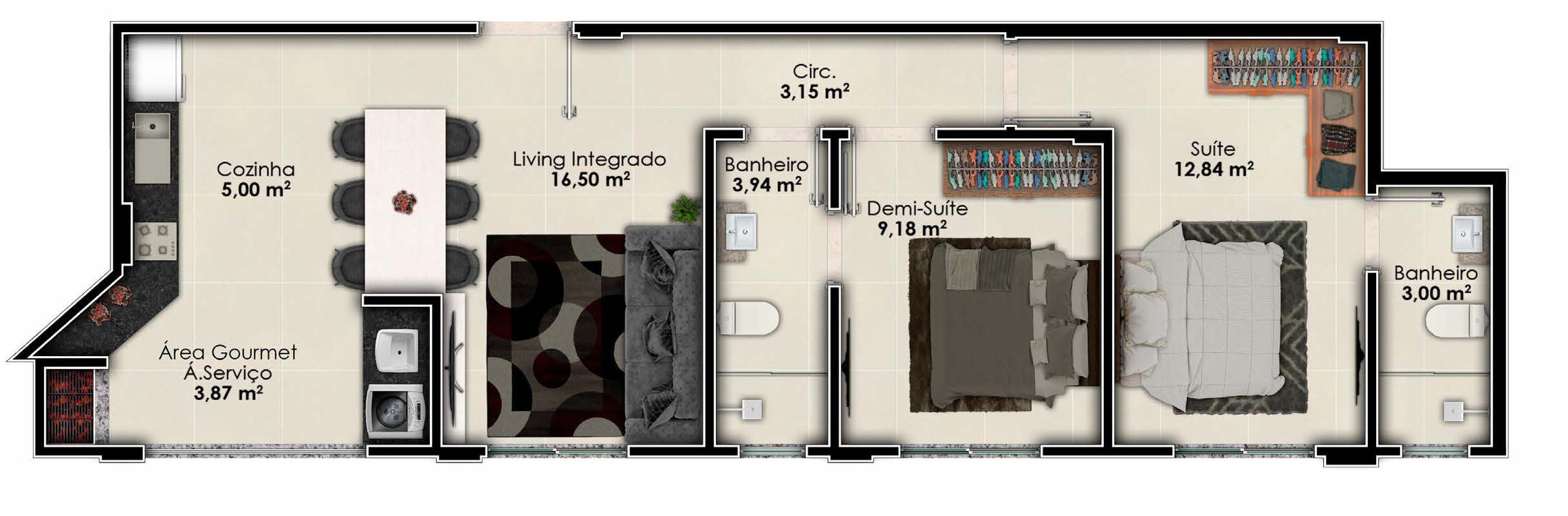 Planta 01 - 2 dorm 70m²
