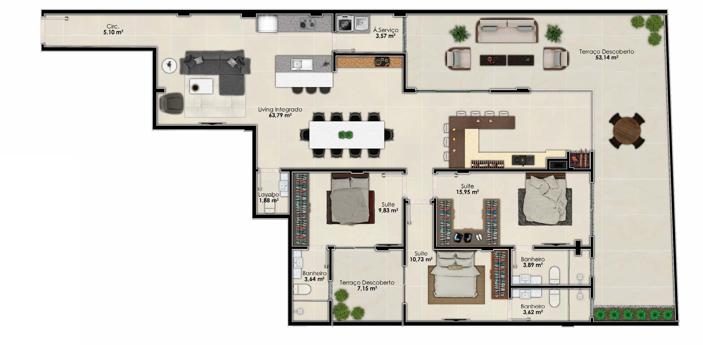 Planta 06 - 3 dorm 208m² - garden
