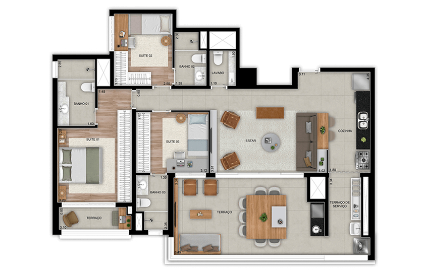 Planta 05 - 3 dorm 119m²